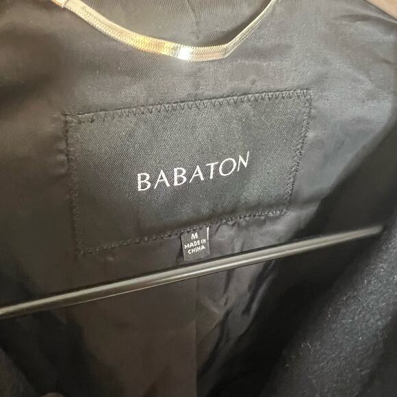 BABATON Women's The Connor Coat Short Virgin Wool Cashmere Coat Black Belted M - Picture 9 of 16